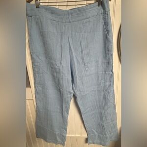 NWT Soft Surroundings SZ PXL Gauze Wide Leg Pull On Pants Light Blue Flowy